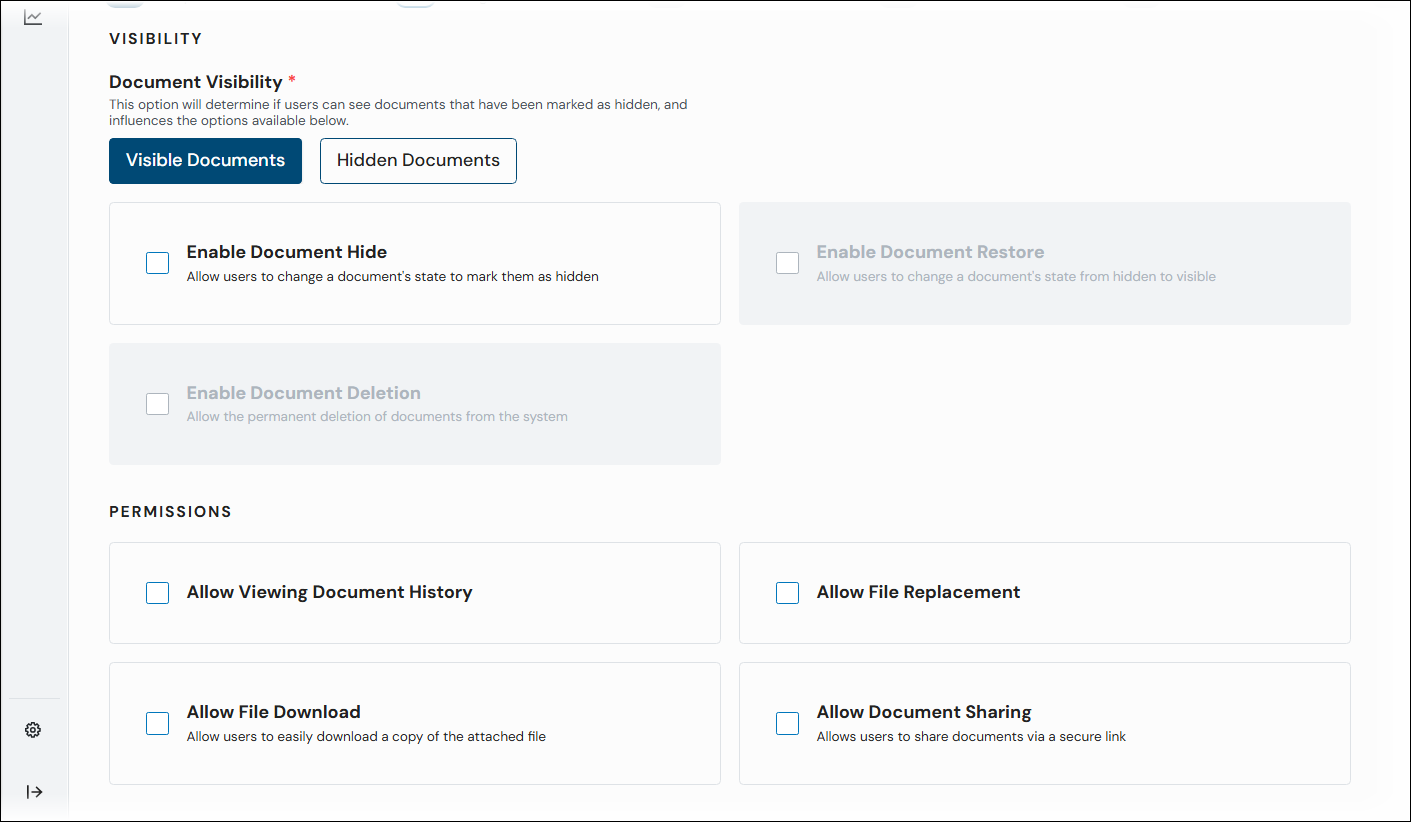 The Visibility and Permissions area of a search configuration's Settings page.